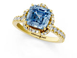 Yellow gold Fancy Blue Asscher  Halo Diamond Pave Band Ring with Four-Prong Setting_16