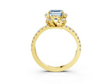 Yellow gold Fancy Blue Asscher  Halo Diamond Pave Band Ring with Four-Prong Setting_18