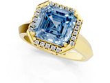 Yellow gold Fancy Blue Asscher  Halo Diamond Ring with Cathedral Band and Four-Prong Setting_82