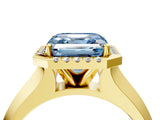 Yellow gold Fancy Blue Asscher  Halo Diamond Ring with Cathedral Band and Four-Prong Setting_85
