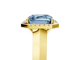 Yellow gold Fancy Blue Asscher  Halo Diamond Ring with Cathedral Band and Four-Prong Setting_86