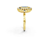 Yellow gold Fancy Blue Asscher  Halo Diamond Ring with Milgrain Edge and Round Prong Setting_78