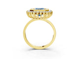 Yellow gold Fancy Blue Asscher  Halo Diamond Ring with Milgrain Edge and Round Prong Setting_79