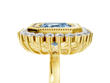 Yellow gold Fancy Blue Asscher  Halo Diamond Ring with Milgrain Edge and Round Prong Setting_81