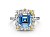 Yellow gold Fancy Blue Asscher  Halo Diamond Ring with Pavé Band and Prong Setting_17