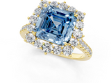 Yellow gold Fancy Blue Asscher  Halo Diamond Ring with Pavé Band and Prong Setting_18