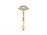 Yellow gold Fancy Blue Asscher  Halo Diamond Ring with Pavé Band and Prong Setting_19