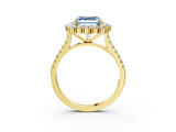 Yellow gold Fancy Blue Asscher  Halo Diamond Ring with Pavé Band and Prong Setting_20