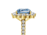 Yellow gold Fancy Blue Asscher  Halo Diamond Ring with Pavé Band and Prong Setting_22
