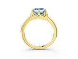 Yellow gold Fancy Blue Asscher  Halo Diamond Ring with Round Cluster Setting, Solitaire Band, and Four-Prong Setting_33