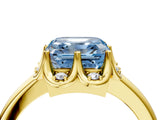 Yellow gold Fancy Blue Asscher  Halo Diamond Ring with Round Cluster Setting, Solitaire Band, and Four-Prong Setting_34