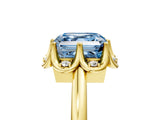 Yellow gold Fancy Blue Asscher  Halo Diamond Ring with Round Cluster Setting, Solitaire Band, and Four-Prong Setting_35