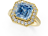 Yellow gold Fancy Blue Asscher  Halo Diamond Ring with Split Shank and Four-Prong Setting_1