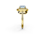 Yellow gold Fancy Blue Asscher  Halo Diamond Ring with Split Shank and Four-Prong Setting_2