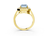 Yellow gold Fancy Blue Asscher  Halo Diamond Ring with Split Shank and Four-Prong Setting_3