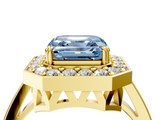 Yellow gold Fancy Blue Asscher  Halo Diamond Ring with Split Shank and Four-Prong Setting_4