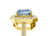 Yellow gold Fancy Blue Asscher  Halo Diamond Ring with Split Shank and Four-Prong Setting_5