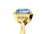 Yellow gold Fancy Blue Asscher  Halo Diamond Ring with Tapered Band and Four-Prong Setting_12