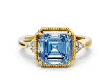 Yellow gold Fancy Blue Asscher  Halo Diamond Ring with Tapered Band and Four-Prong Setting_7