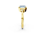 Yellow gold Fancy Blue Asscher  Halo Diamond Ring with Tapered Band and Four-Prong Setting_9