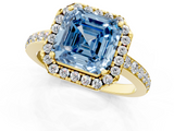 Yellow gold Fancy Blue Asscher  Halo Diamond Solitaire with Pavé Band and Four-Prong Setting_30