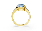 Yellow gold Fancy Blue Asscher  Halo Diamond Solitaire with Pavé Band and Four-Prong Setting_32