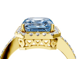 Yellow gold Fancy Blue Asscher  Halo Diamond Solitaire with Pavé Band and Four-Prong Setting_33