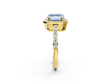 Yellow gold Fancy Blue Asscher  Halo Diamond Solitaire with Pavé Band and Four-Prong Setting_48