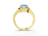 Yellow gold Fancy Blue Asscher  Halo Diamond Solitaire with Pavé Band and Four-Prong Setting_49
