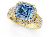 Yellow gold Fancy Blue Asscher  Halo Diamond Split Shank Engagement Ring with Prong Setting_94