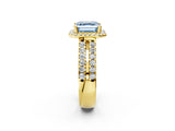 Yellow gold Fancy Blue Asscher  Halo Diamond Split Shank Engagement Ring with Prong Setting_95