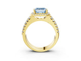 Yellow gold Fancy Blue Asscher  Halo Diamond Split Shank Engagement Ring with Prong Setting_96