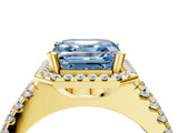 Yellow gold Fancy Blue Asscher  Halo Diamond Split Shank Engagement Ring with Prong Setting_97