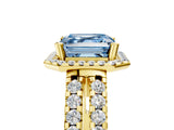 Yellow gold Fancy Blue Asscher  Halo Diamond Split Shank Engagement Ring with Prong Setting_98