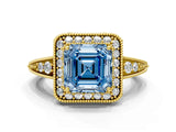 Yellow gold Fancy Blue Asscher  Halo Diamond Split Shank Ring with Milgrain Detail_29