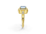 Yellow gold Fancy Blue Asscher  Halo Diamond Split Shank Ring with Milgrain Detail_31