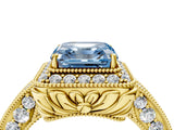 Yellow gold Fancy Blue Asscher  Halo Diamond Split Shank Ring with Milgrain Detail_33