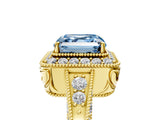 Yellow gold Fancy Blue Asscher  Halo Diamond Split Shank Ring with Milgrain Detail_34