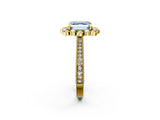 Yellow gold Fancy Blue Asscher  Halo Milgrain Pave Diamond Ring with Four-Prong Setting 3