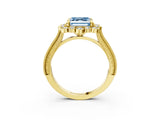 Yellow gold Fancy Blue Asscher  Halo Milgrain Pave Diamond Ring with Four-Prong Setting 4