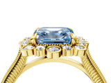 Yellow gold Fancy Blue Asscher  Halo Milgrain Pave Diamond Ring with Four-Prong Setting 5