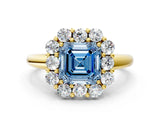 Yellow gold Fancy Blue Asscher  Halo Milgrain Solitaire with Bezel Set Side Stones and Pave Band_32
