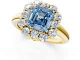 Yellow gold Fancy Blue Asscher  Halo Milgrain Solitaire with Bezel Set Side Stones and Pave Band_33