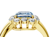 Yellow gold Fancy Blue Asscher  Halo Milgrain Solitaire with Bezel Set Side Stones and Pave Band_36
