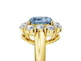Yellow gold Fancy Blue Asscher  Halo Milgrain Solitaire with Bezel Set Side Stones and Pave Band_37