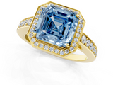 Yellow gold Fancy Blue Asscher  Halo Pavé Diamond Engagement Ring with Bezel Setting_1