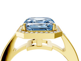 Yellow gold Fancy Blue Asscher  Halo Pavé Diamond Engagement Ring with Bezel Setting_4