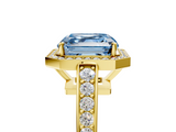 Yellow gold Fancy Blue Asscher  Halo Pavé Diamond Engagement Ring with Bezel Setting_5