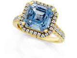 Yellow gold Fancy Blue Asscher  Halo Pavé Diamond Engagement Ring with Four-Prong Setting_27