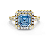 Yellow gold Fancy Blue Asscher  Halo Pavé Diamond Engagement Ring with Four-Prong Setting_3